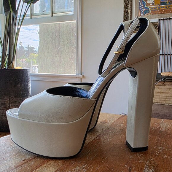 Saint Laurent Jodie 145 Ivory Platform Smooth Leather Sandals - Picture 5 of 12